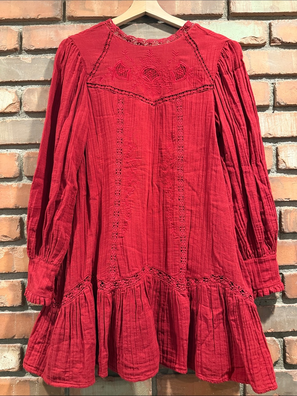 Zara Red Embroidered Cotton Peasant Dress